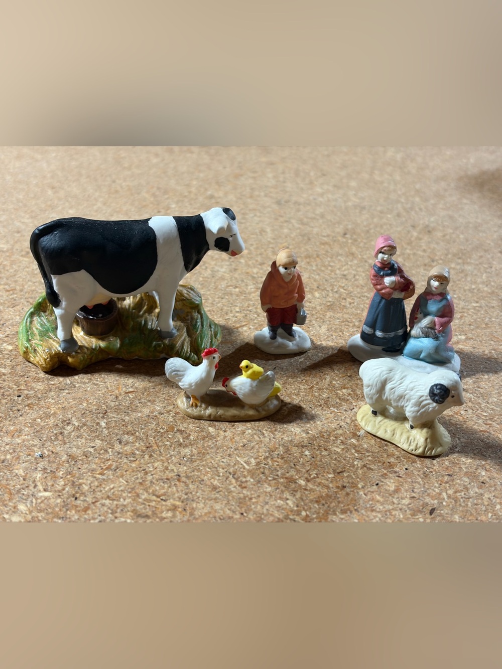 Lot of Vintage Miniature Ceramic Farm Animals & Farmer People Figurines Cow